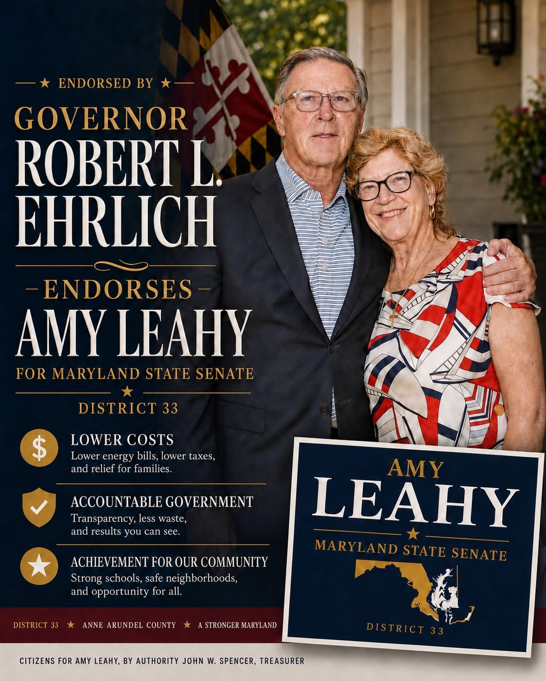 Robert L. Ehrlich Jr. endorsement graphic with Amy Leahy
