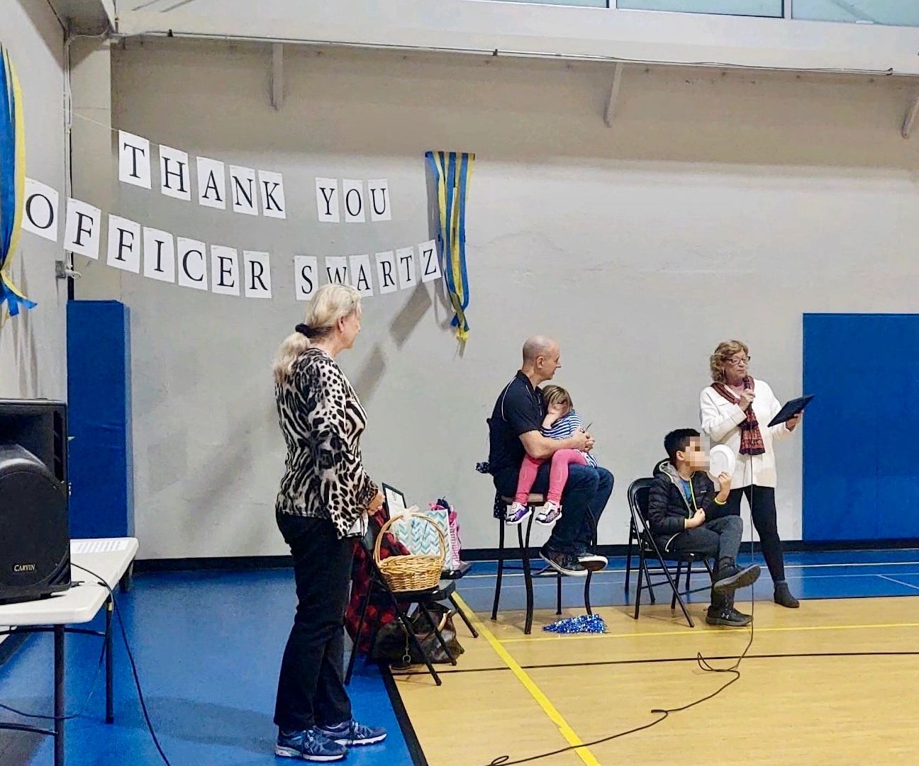 Amy at a community gathering honoring an officer